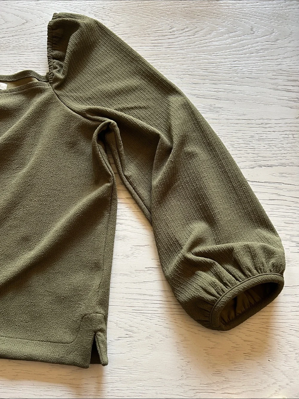 Madewell Olive Square Neck Puff Sleeve Long Sleeve Top